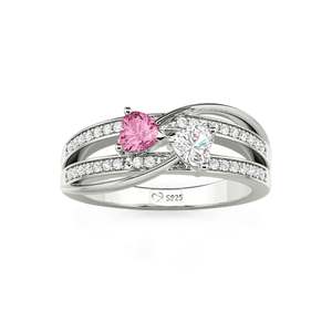 Jeulia Sterling Silver Custom Twist Double Heart Bow <b>Ring</b> <b>Adjustable</b> Inlay - Product Image 3