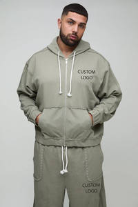 Sweat à capuche oversize en molleton français de haute qualité avec fermeture éclair, survêtement de travail pour homme, détail en strass, sweat à capuche délavé - Product Image 5