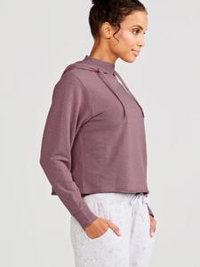Hot Selling Athleisure <b>Comfy</b> Crop <b>Hoodie</b> With Mock Neck Collar and Hood French Terry <b>Hoodie</b> Raw Hem Sporty <b>Hoodie</b> For Women - Product Image 5