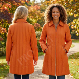 Apparel Custom Heavy Weight Long Vertical Pattern Quilted Winter Coat Full Zip Padded <b>Jacket</b> Casual Warm Quilted Coats Women's - Product Image 4