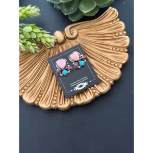 Boucles d'oreilles pendantes en argent sterling en forme de cœur, ornées de pierres multicolores et de turquoise, par des artisans maîtres - Product Image 3