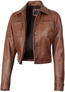 Veste en cuir pour femmes, tendance, courte, en cuir d'agneau véritable, veste en cuir pour femmes - Product Image 3