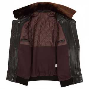 Chaqueta Bomber de Cuero Auténtico Marrón Oscuro para Hombre con Cuello de Piel, Abrigo Acolchado Cálido de Invierno, Estilo Clásico Vintage - Product Image 4