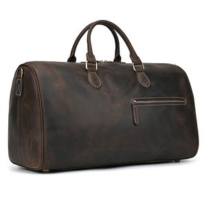 Bolsa de Viaje Plegable de Cuero Genuino Ecológico, Bolsa de Fin de Semana con Cierre de Cremallera, Marrón, Duradera, Gran Capacidad, Portátil - Product Image 1