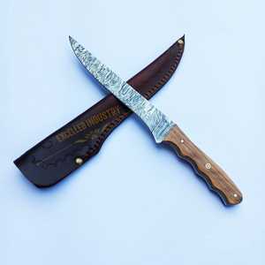 Alta calidad hecho a mano Damasco Chef filete deshuesado cuchillo mango de madera afilado cocina Chef cuchillo con Funda de cuero - Product Image 1