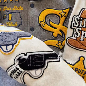 Personalizado Chenille bordado cuero estampado Vintage StreetWear béisbol abrigo para hombres recortada bombardero Varsity chaquetas logotipo personalizado - Product Image 4