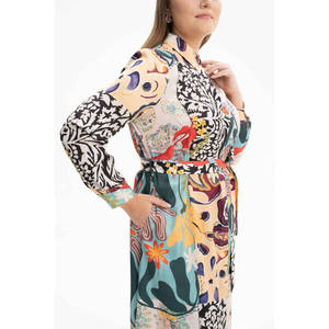 Navy Blue <b>Mint</b> Patterned Knee-Length Shirt <b>Dress</b> with Zippers and Ruffles - Product Image 4