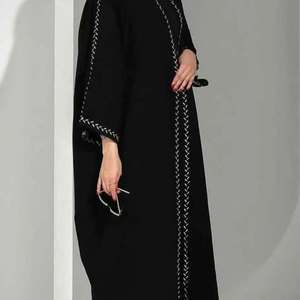 Nouvelle Abaya Kimono Nida de luxe en soie, anti-plis, une pièce, à manches perlées, boutons sur le devant, modeste, ouverte sur le devant, pour la prière islamique - Product Image 1