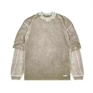 T-shirt à manches longues double couche surdimensionné unisexe respirant impression de caractères personnalisés broderie meilleurs t-shirts pour hommes et femmes - Product Image 3