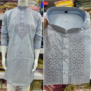 Desi Boy/Hommes Style Premium Soie Avec Broderie Séquence Travail Multi Pierre & Diamant Travail Genou Longueur Kurta Pour Vente En Ligne - Product Image 2