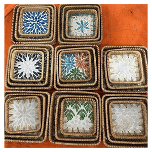 Mother of Pearl Rattan Tray Rattan frame with pearl inlay for <b>serving</b> <b>set</b> centerpiece and seasonal décor Vietnam - Product Image 6