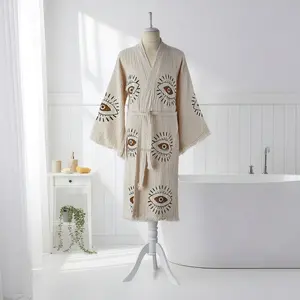 Bata de Baño Unisex de Algodón Ligero, Tejido de Lino, Secado Rápido, Transpirable, Primavera Verano, Color Liso, Talla XL, Hecho en Turquía, Ropa de Dormir y Descanso - Product Image 5