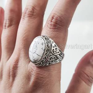 Grossiste Bague pour homme Bague de naissance en howlite blanche naturelle de toutes tailles Bijoux de Noël ottoman Bague en argent sterling 925 - Product Image 4