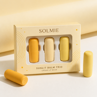 Boîte d'emballage personnalisée pour baume à lèvres imperméable, finition mate, fenêtre en PET, carton pliable, insert cadeau, ensemble de soin pour les lèvres en 3 pièces