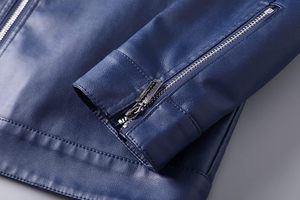 2025 nouveauté veste en cuir PU pour garçons personnalisé bleu jean couleur cuir véritable veste à glissière Varsity Style Bomber vestes - Product Image 6