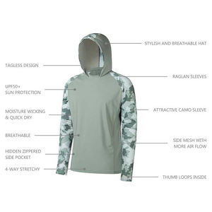 Vêtements de pêche UPF 50 + Chemises de pêche à manches longues respirantes à séchage rapide Conception personnalisée Camo Sweat à capuche de pêche Polyester Sublimation - Product Image 5