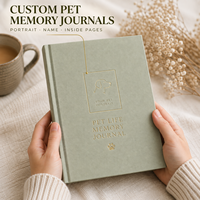 Carnet de souvenirs pour animaux de compagnie LABON personnalisé A5, couverture rigide en lin, logo en feuille d'or, pages portrait gaufrées