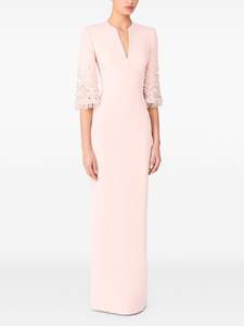 V-Neck Full Sleeves Maxi Dress Elegant A-Line Silhouette for Weddings <b>Proms</b> <b>Parties</b> Evening Gatherings Anti-Static Breathable - Product Image 2