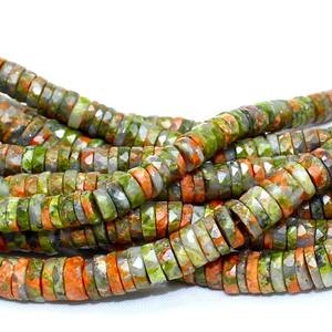 Cuentas de piedras preciosas con forma de neumático Heishi facetado de Unakita Natural para la fabricación de joyas hebras de cuentas de Unakita sueltas de 5-6mm a precio al por mayor - Product Image 1