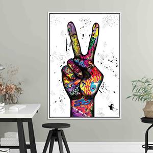 Art graffiti avec symbole de la paix : Décoration murale sur toile imprimée, cadeau, TOILE ENCADRÉE BLANCHE - Product Image 1