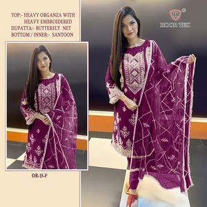Elegante diseñador de ropa de boda de Organza pesada Salwar Kameez con espejo Dupatta y bordado de trabajo para adultos de baja tasa - Product Image 4