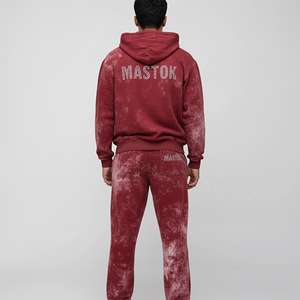 Chándal para hombre con cremallera lavado ácido de algodón 100% hecho a medida, logotipo personalizado de diamantes de imitación, chaqueta con cremallera de gran tamaño y conjunto de Jogger acampanado - Product Image 2