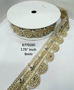 Cordones bordados con purpurina Zari hechos a mano personalizados ideales para diseñador de ropa y adecuados para reventa - Product Image 2