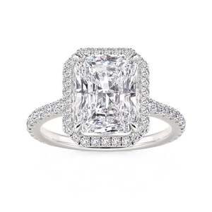 Jeulia Rhodium Plated Floating Halo Radiant Cut Engagement <b>Ring</b> <b>Adjustable</b> - Product Image 1