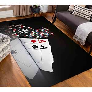 Tapis imprimé avec des motifs de cartes à jouer, tapis d'appoint moderne au design de casino, tapis en chenille - Product Image 2