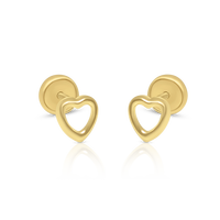 Boucles d'oreilles clous cœur ouvert en or massif 9K (disponibles en 10K, 14K, 18K) pour femmes et enfants, avec fermoir à vis, fabriquées en Espagne