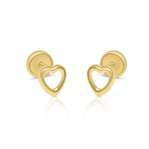 Boucles d'oreilles clous cœur ouvert en or massif 9K (disponibles en 10K, 14K, 18K) pour femmes et enfants, avec fermoir à vis, fabriquées en Espagne - Product Image 1