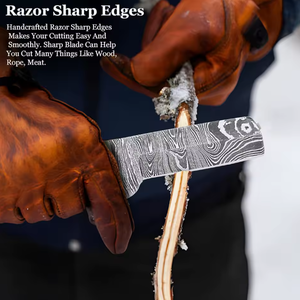 Couteau de chasse en acier Damas sur mesure en gros OEM, lame fixe pleine soie, fourreau en cuir, manche en os, couteau utilitaire - Product Image 6