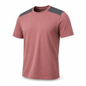 Camiseta Personalizada Color Rosa Empolvado con Paneles en los Hombros Color Carbón, Ropa Casual de Algodón para Hombre, Venta al Por Mayor - Product Image 2