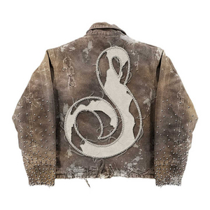 แจ็คเก็ตยีนส์สไตล์วินเทจ แต่งลายปัก ปักคริสตัล ปักโลโก้ตามสั่ง ดีไซน์แบบซันเฟด ทำสีซีดแบบดิสเทรส สตรีทแวร์ แบรนด์ STITCHMODE - Product Image 5