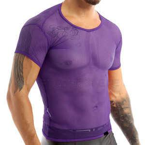 เสื้อยืดตาข่ายแห้งเร็วของผู้ชายเสื้อผ้าแขนสั้นทำจากผ้าฝ้าย/เส้นใยไม้ไผ่2024ออกแบบโลโก้ได้ตามต้องการ - Product Image 3