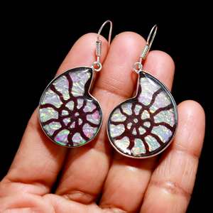 ต่างหูอัญมณีแอมโมไนต์ทำมือหลากสีทำด้วยมือทำจากเงินแท้สำหรับงานแต่งงาน925 - Product Image 1