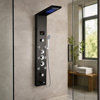 Ensemble de douche thermostatique numérique en acier inoxydable 304 avec pommeau de douche carré à LED et panneau mural portable