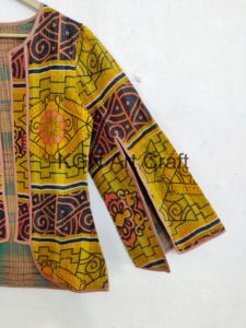 <b>Short</b> Vintage Cotton Kantha Jacket for Women Printed Knitted Jacket Gift for Her - Product Image 4