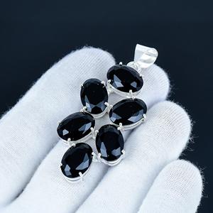 Colgante fino de Plata de Ley 925 hecho a mano, piedra preciosa de espinela negra Natural, diseño Floral, joyería al por mayor para mujer, regalo de corte ovalado - Product Image 3