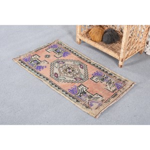 Alfombra turca Vintage Bohemia Beige, diseño de retazos de lana de área grande de 1,5x2,8 pies para dormitorio o pasillo con respaldo de látex - Product Image 3