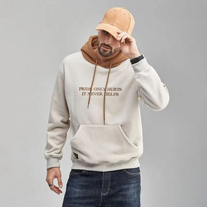 Sudadera con Capucha para Hombre, Color Sólido, Manga Larga, Bordada, Lisa, Teñida, 100% Algodón, Felpa, Estilo Urbano, Informal, Unisex, 2025 - Product Image 5