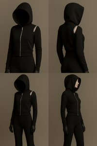 Ensemble de survêtement décontracté pour femme, imprimé, bleu, hiver, uni, athleisure, avec sweat à capuche zippé et pantalon évasé à épaules découpées - Product Image 4