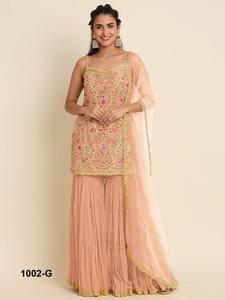 Mode d'hiver lourd Dupatta Shalwar Kameez avec Sarara broderie multi-fils papillon Net robe cousue adultes vêtements de fête - Product Image 5