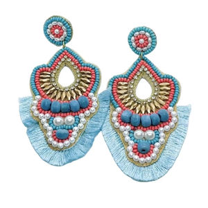 ต่างหูห้อยลูกปัดหลากสีทำด้วยมือดีไซน์สวยงานปักมือ - Product Image 1