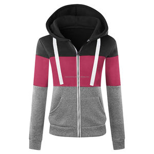 Fashion Autumn Winter Women Short Sleeve Color Contrast <b>Patchwork</b> Zipper Hooded Pocket Sport 3D Embroidery Hoodies <b>Top</b> Outerwear - Product Image 1