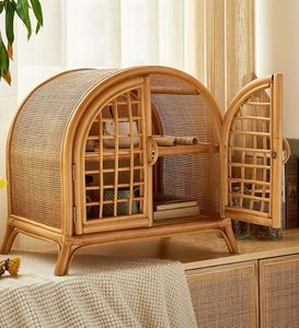 Armoire de poupée en rotin naturel de haute qualité pour enfants salle de jeux stockage Boho pépinière meubles jouet organisateur à la main - Product Image 4