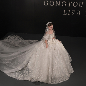 Robes de mariée Jancember GT136 Princess à col bateau, fleuries, bouffantes, pour femmes - Product Image 1