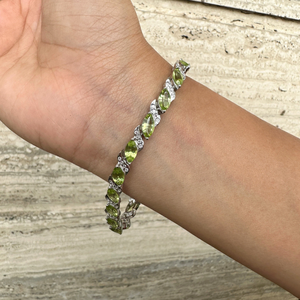 Bracelet de tennis classique en diamant américain sur mesure Pierre de naissance d'août Péridot Chaîne fine à maillons en rhodium pour mariages fêtes Nouveau - Product Image 2