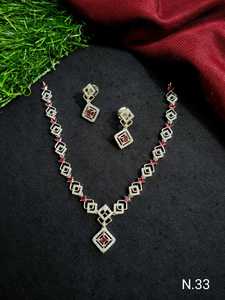 ENSEMBLE DE COLLIER DE MARIÉE EN DIAMANT AMÉRICAIN ET BOUCLES D'OREILLES CLASSIQUES ET DE HAUTE QUALITÉ ENSEMBLE DE BIJOUX DE MARIAGE POUR FEMMES DE STYLE CLASSIQUE - Product Image 2