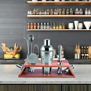 Ensemble de barres en bois de qualité supérieure en acier inoxydable avec une collection d'articles de bar au design classique et élégant - Product Image 3